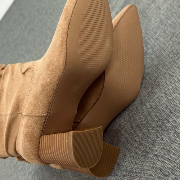 Chunky Block Mid-Calf Boots Pointed Toe Suede Size 7 Brown/ Tan Color Brand New - Picture 15 of 16